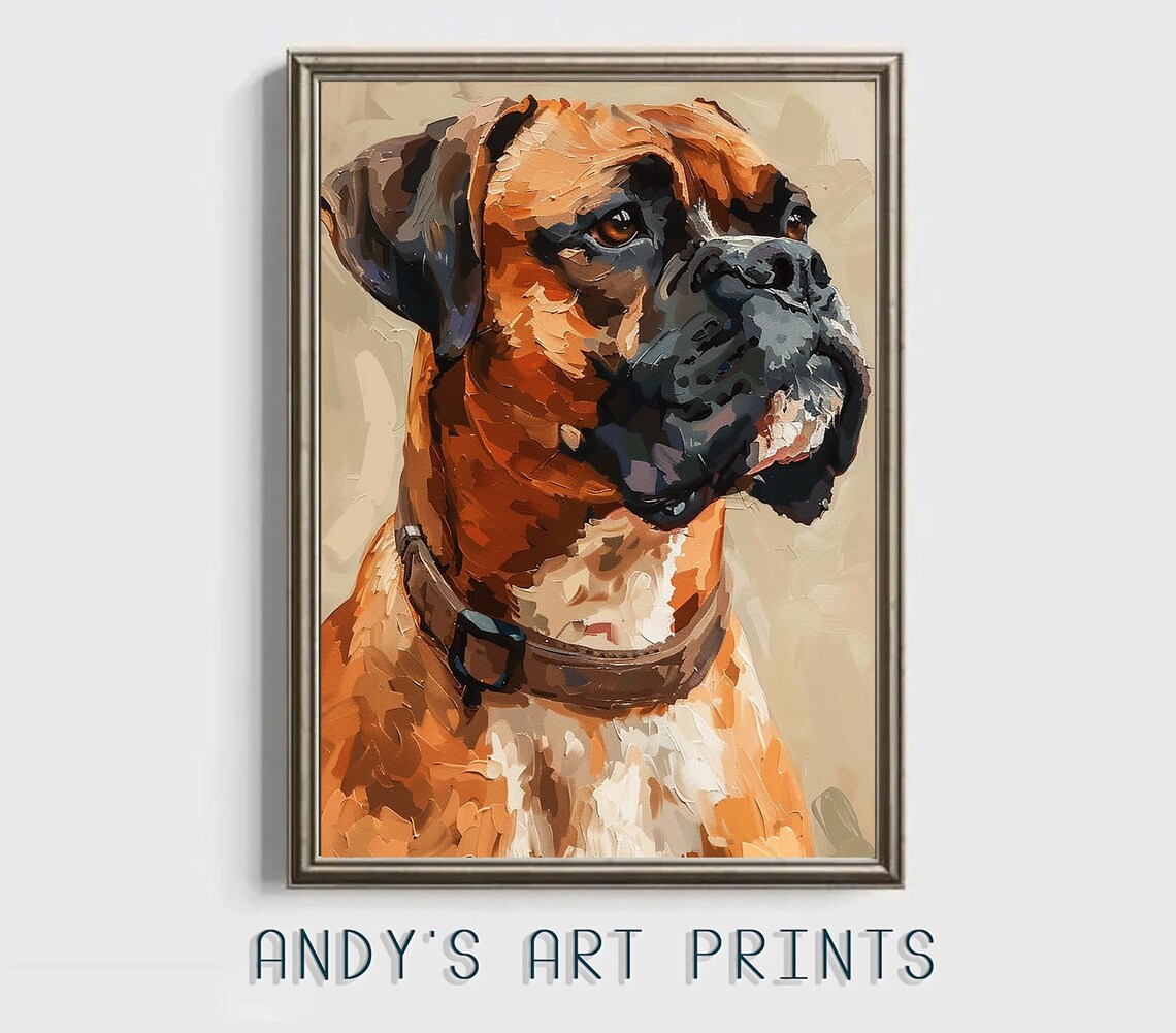Boxer Dog Head Close Up Warm Orange Impasto Oil Painting Art Print