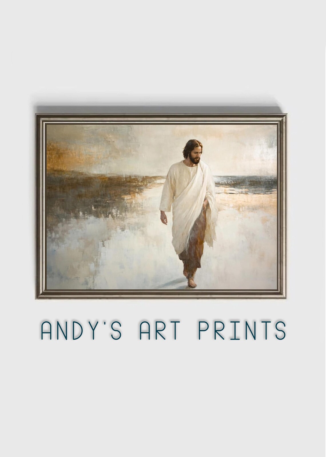 Jesus Walking On Water Muted Seascape Christian Art Painting Poster - Image 3