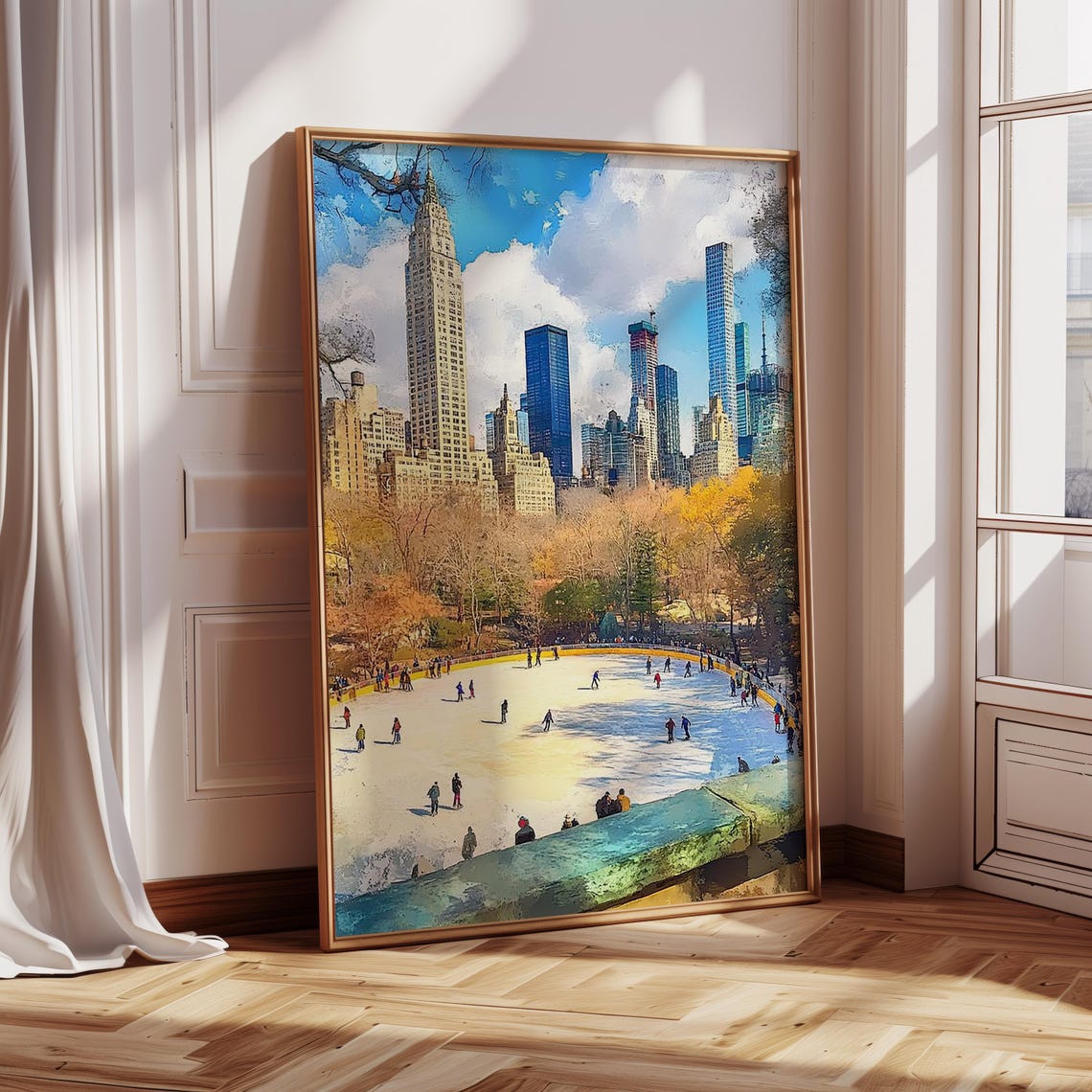 Joyful Central Park Ice Rink With Skaters And Manhattan Skyline Poster - Image 3