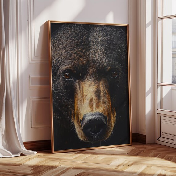 Close Up Brown Bear Face Dark Moody Oil Painting Wild Poster