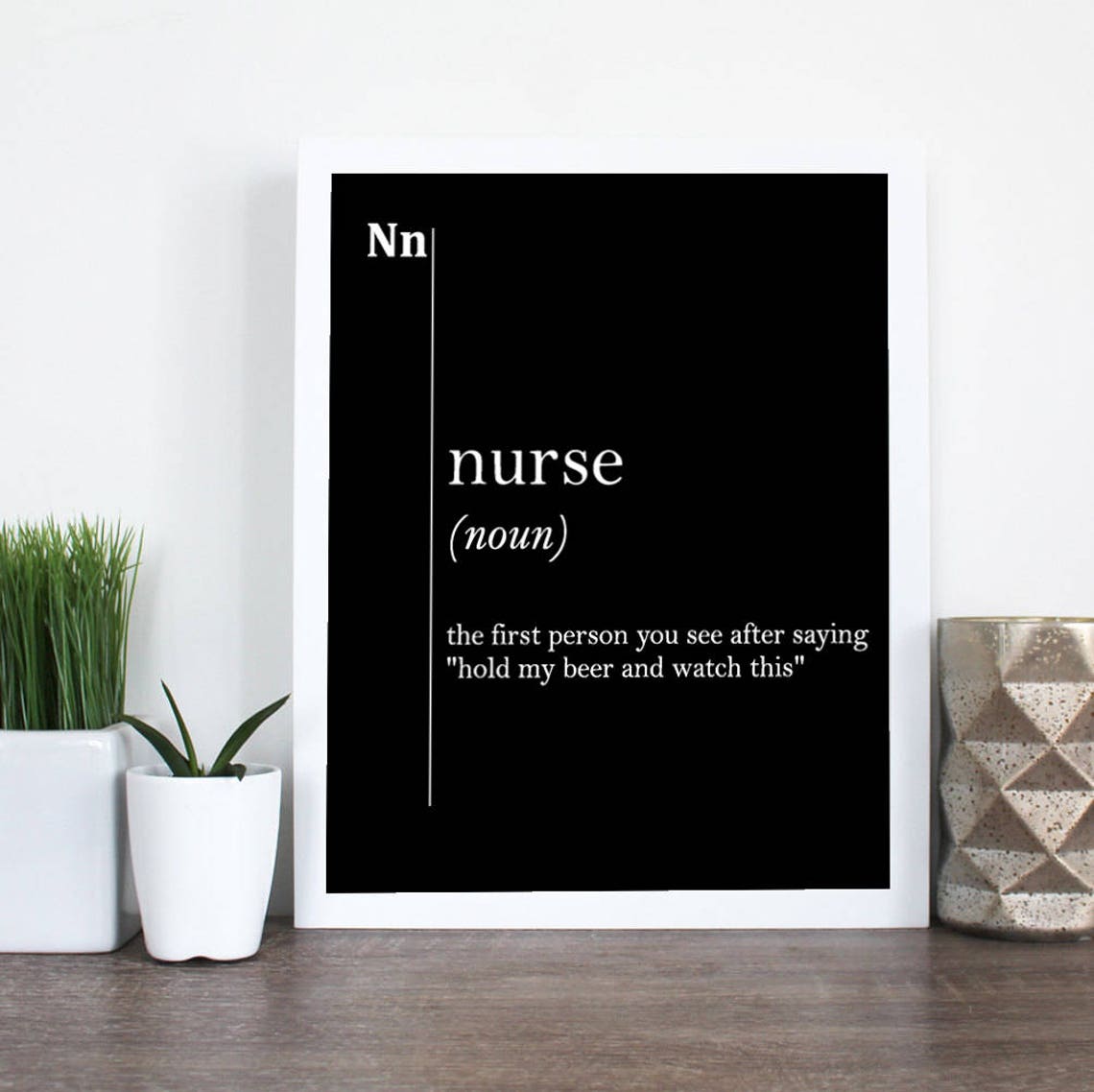 Nurse Funny Dictionary Definition Typography Black Wall Poster - Image 2
