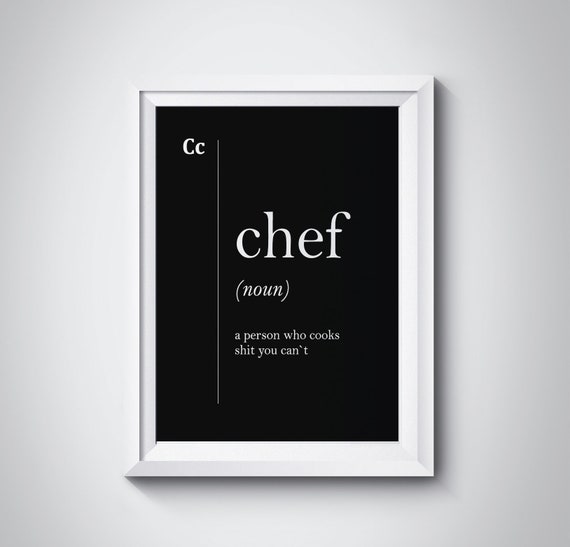 Chef Definition Print Gift For Cook Cooking Funny Kitchen Decor Print Black Restaurant Wall Decor Cooking Wall Art Mother Gift