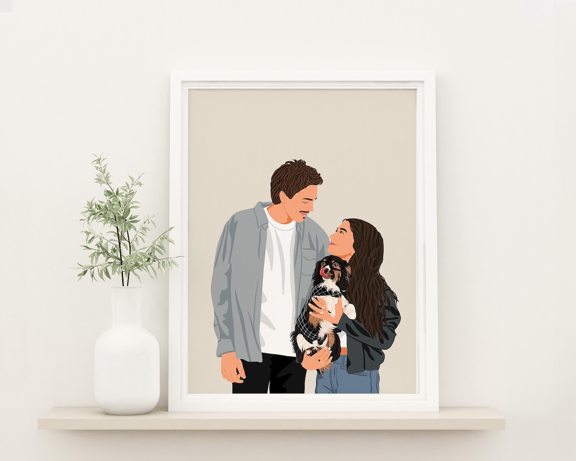 Custom Couple Faceless Portrait, Personalized Art Print