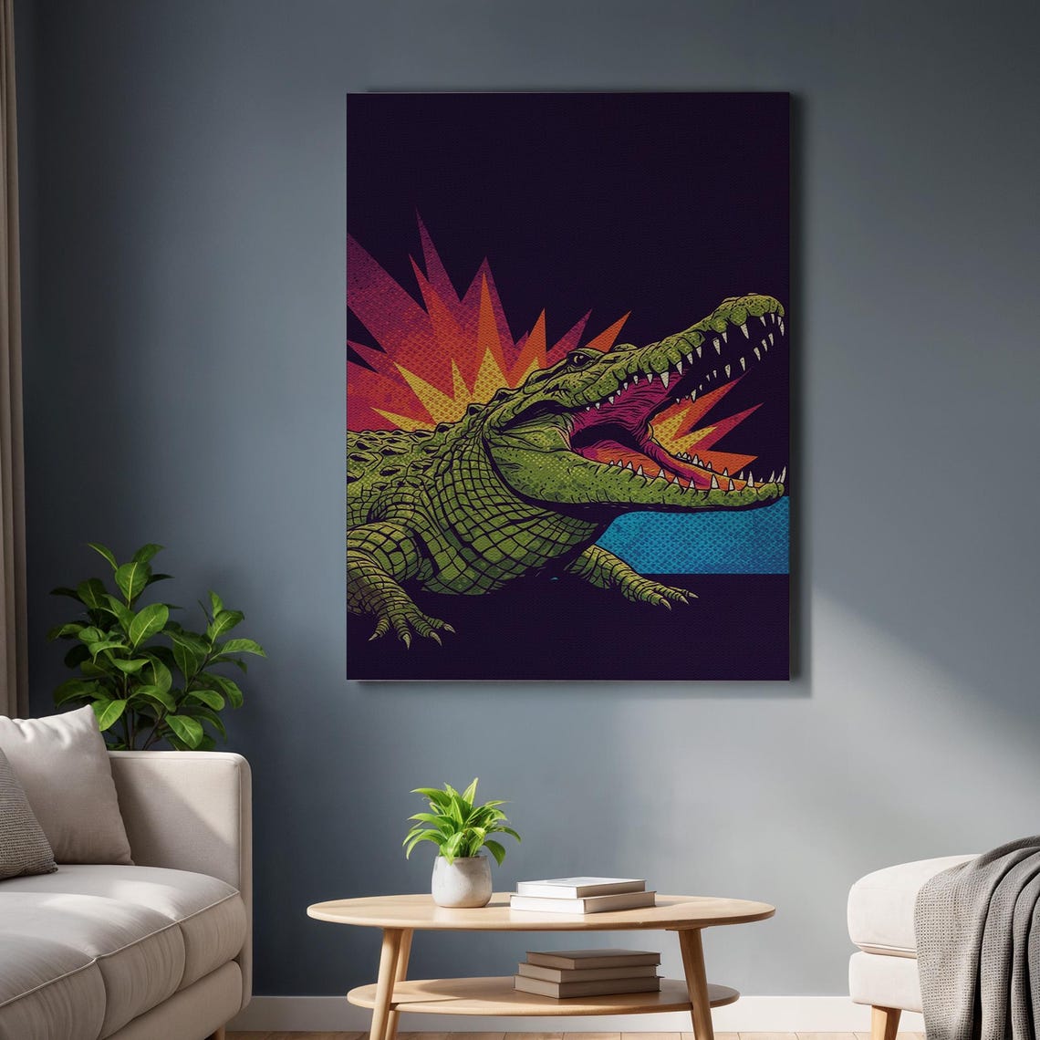 Pop Art Crocodile Open Jaws Bold Neon Wildlife Modern Poster