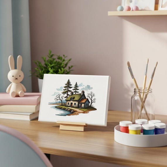 Diy Paint By Numbers Kit Cottage Landscape Cozy Lake House Canvas Beginner Art Set With Brushes And Paints Relaxing Home Decor Activity
