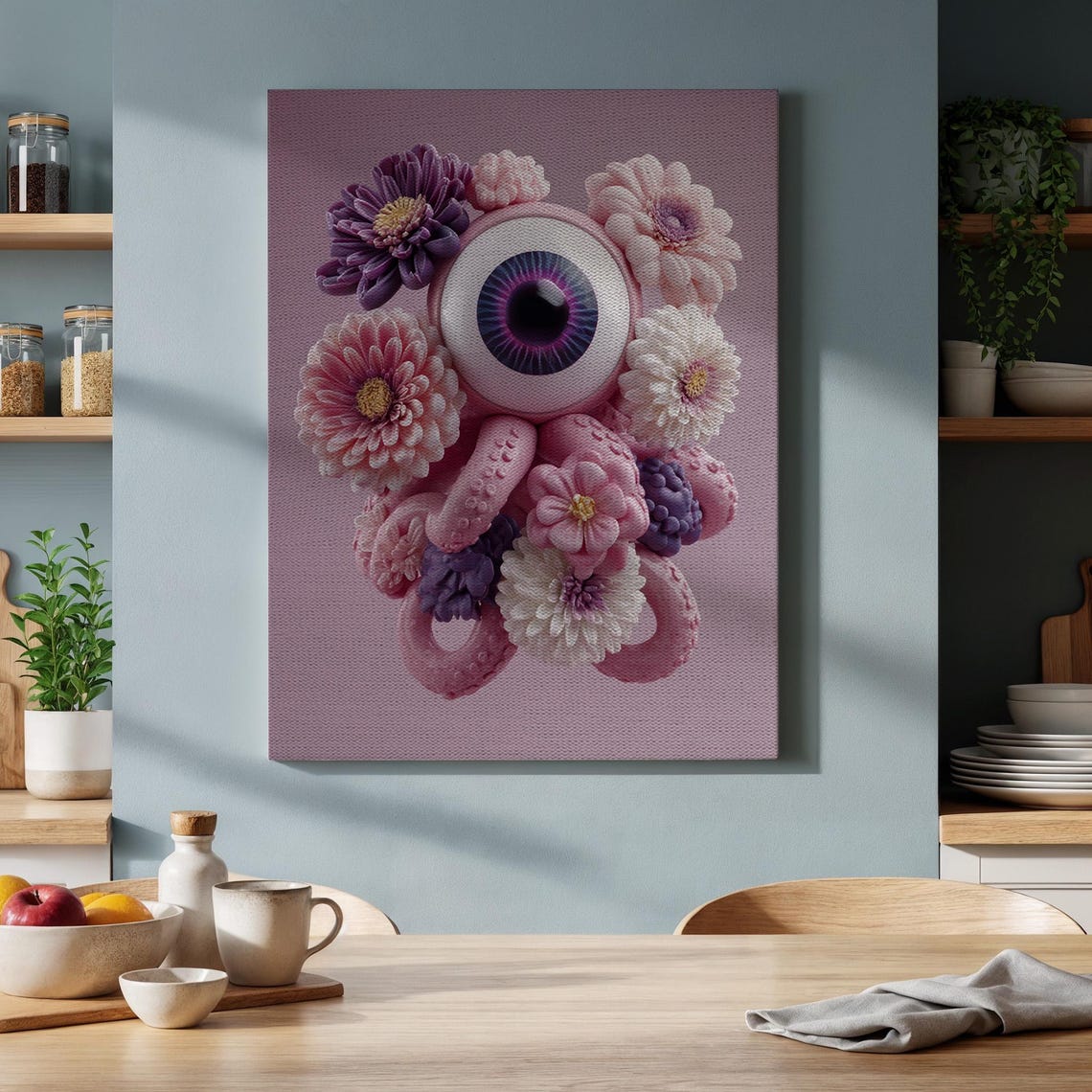 Surreal Pink Octopus Eye Flower Creature Fantasy Pop Art Poster