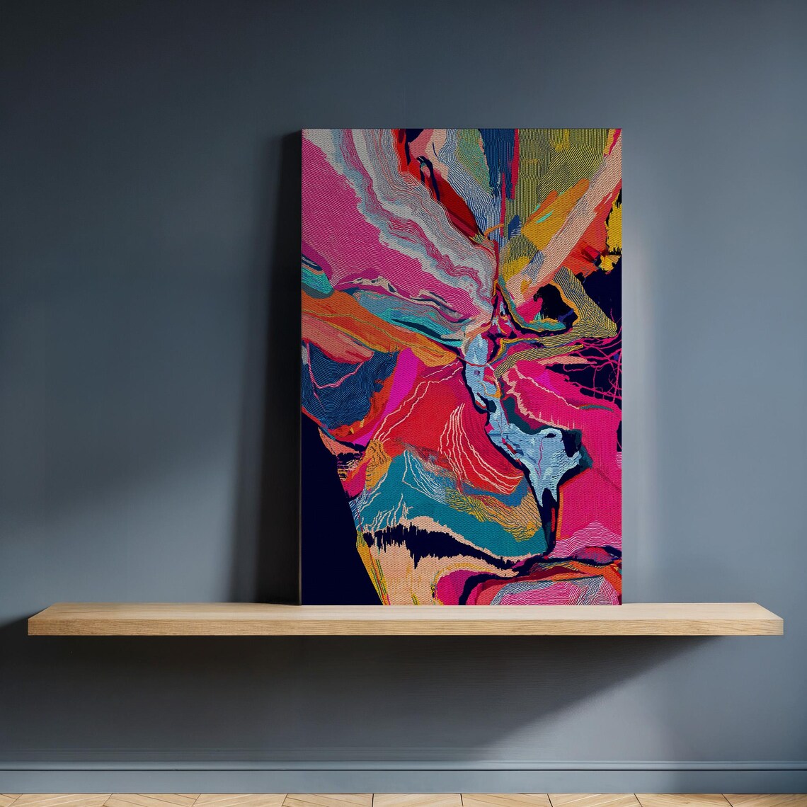 Vibrant Abstract Fluid Swirls Pink Teal Modern Art Poster for Living Room Walls