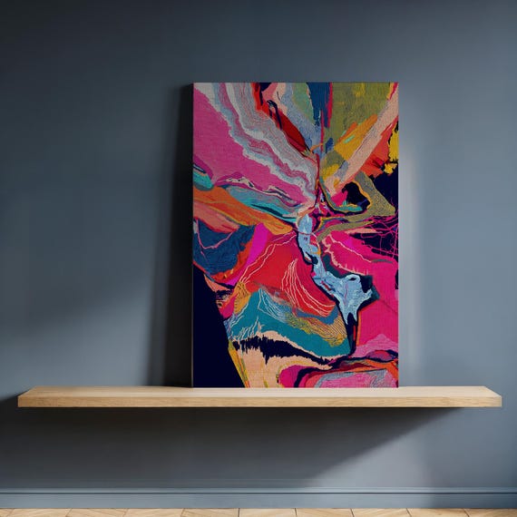 Framed Colorful Abstract Canvas Wall Art With Line Texture Bold Modern Artwork For Creative Kitchens Or Contemporary Home Decor