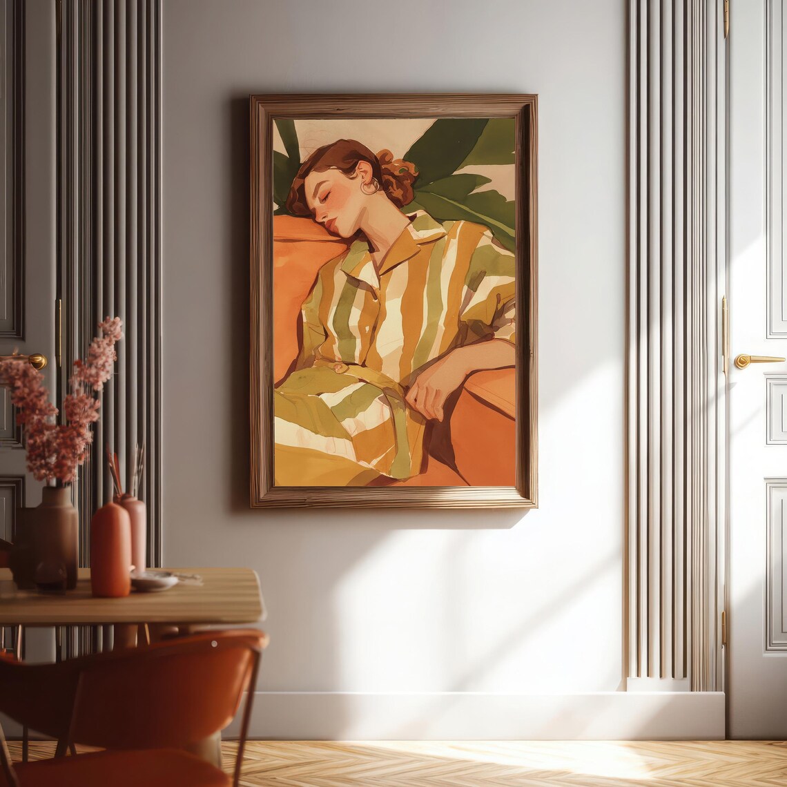 Relaxed Woman on Orange Couch, Contemporary Art - Image 4