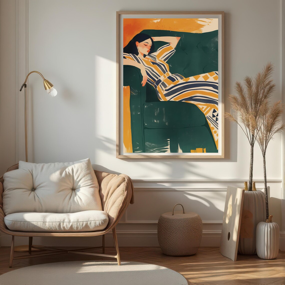 Lounging Woman - Contemporary Illustration, Living Room - Image 5