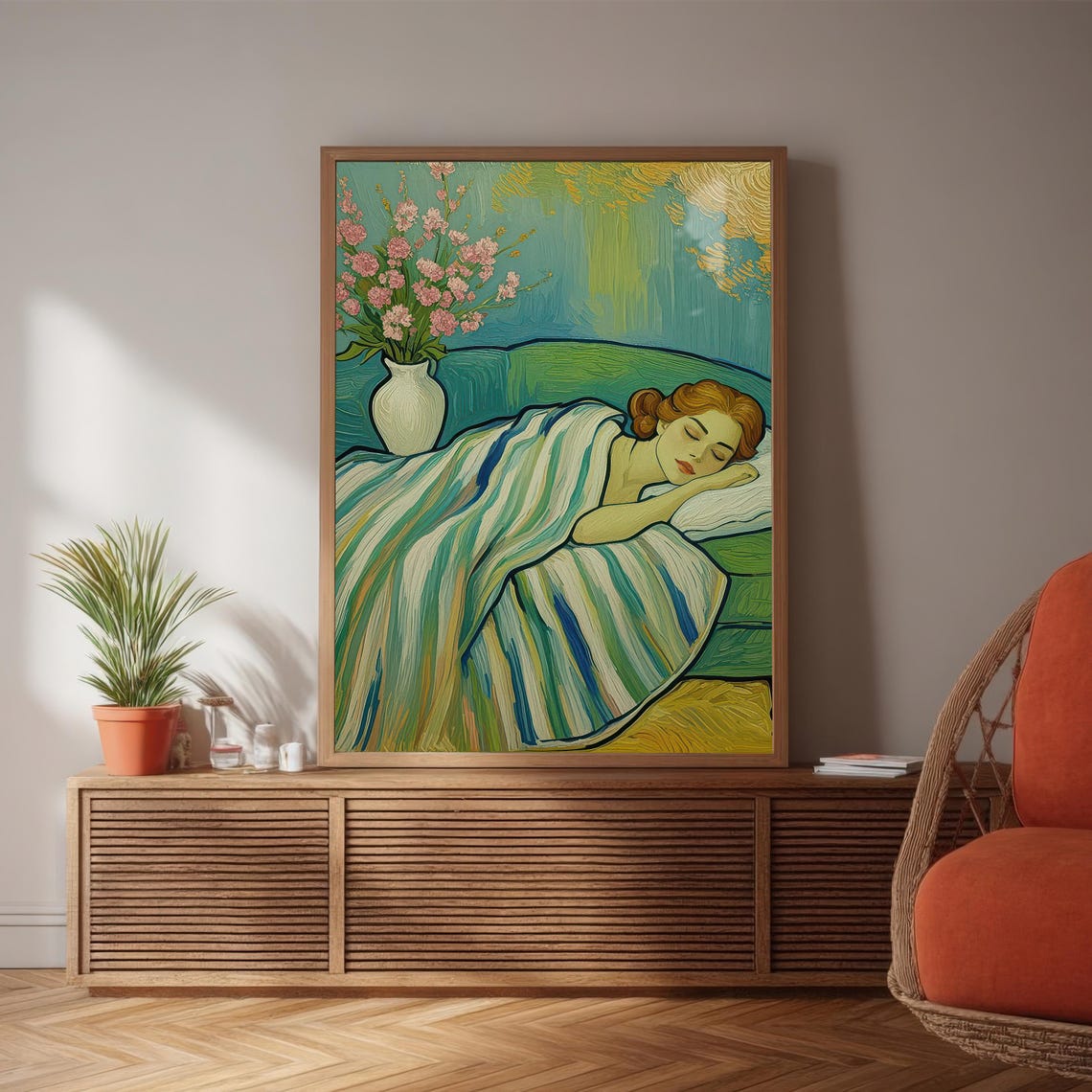 Sleeping On Couch Art, Van Gogh Style Figure - Image 6