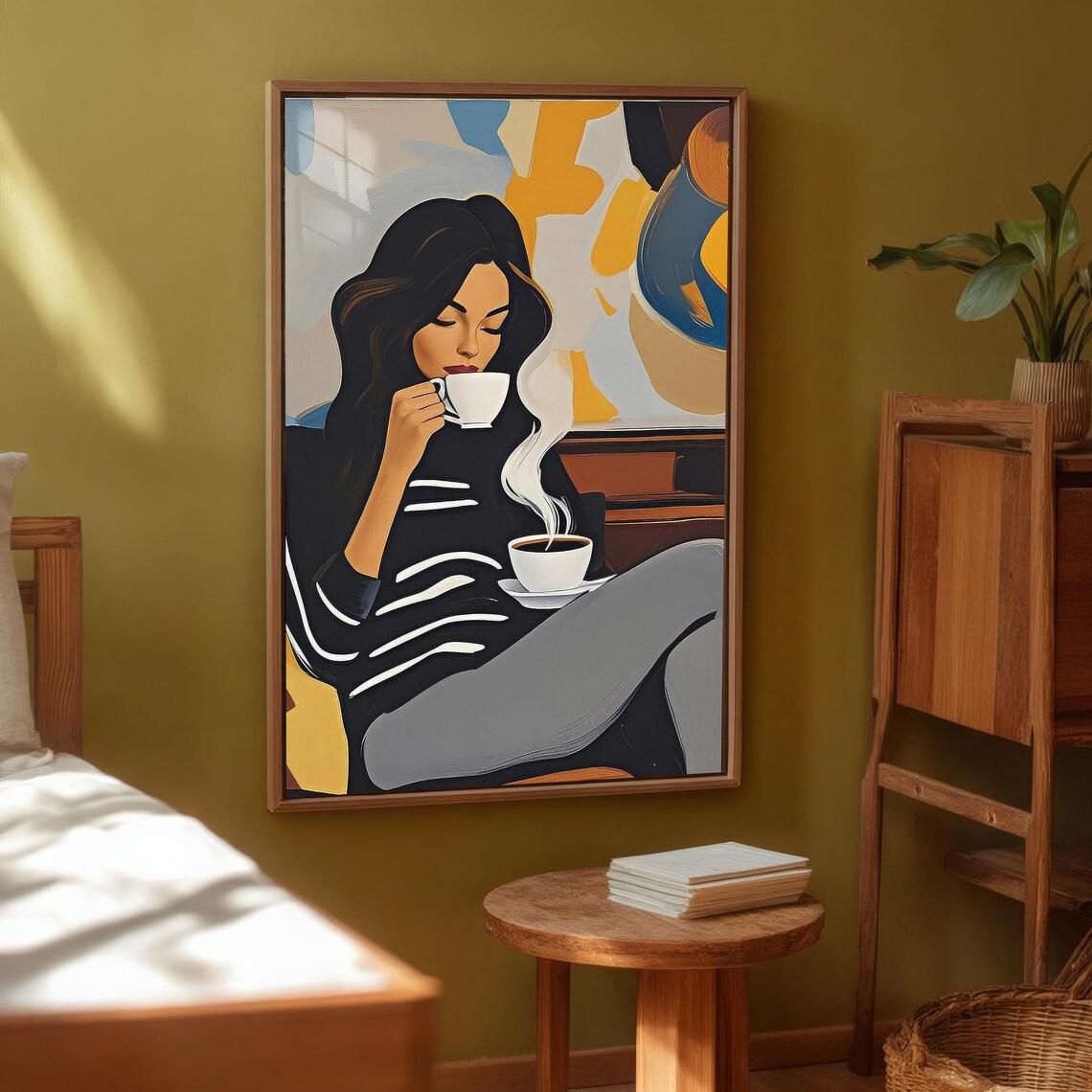 Modern Woman Coffee Art Print, Abstract Portrait - Image 2
