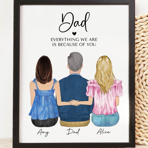 Custom Dad Birthday Gift Gift For Father Personalized Wall Art For Dad Father Gift From Daughters And Son Customizable Family Portrait