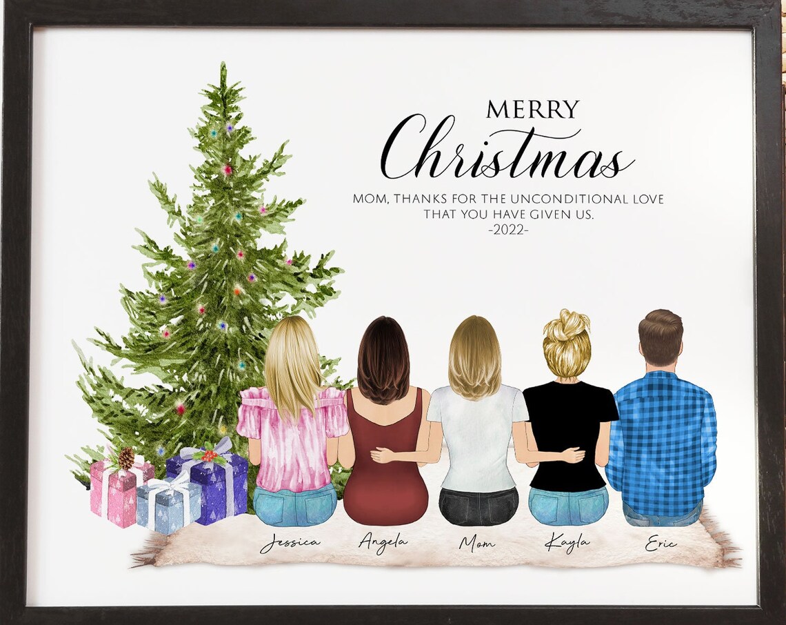 Merry Christmas 2022 Custom Family Portrait Poster with Christmas Tree