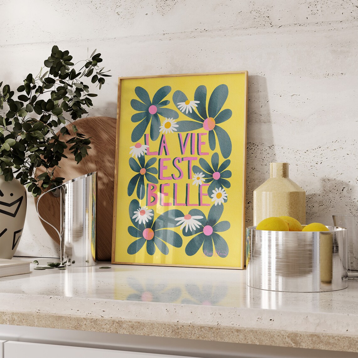 La Vie Est Belle Bold Floral Art Print, Maximalist - Image 3
