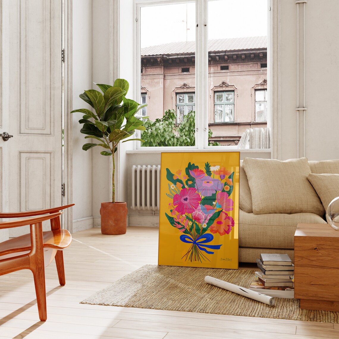 Eclectic Floral Art Print, Maximalist Pink Bouquet - Image 3