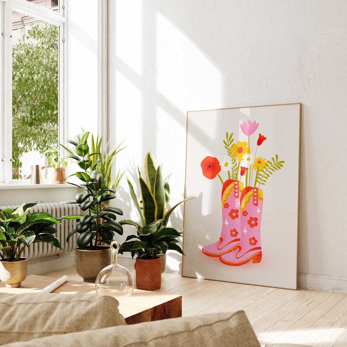 Cowgirl Boots With Flowers, Trendy Pink Art Print - Image 8