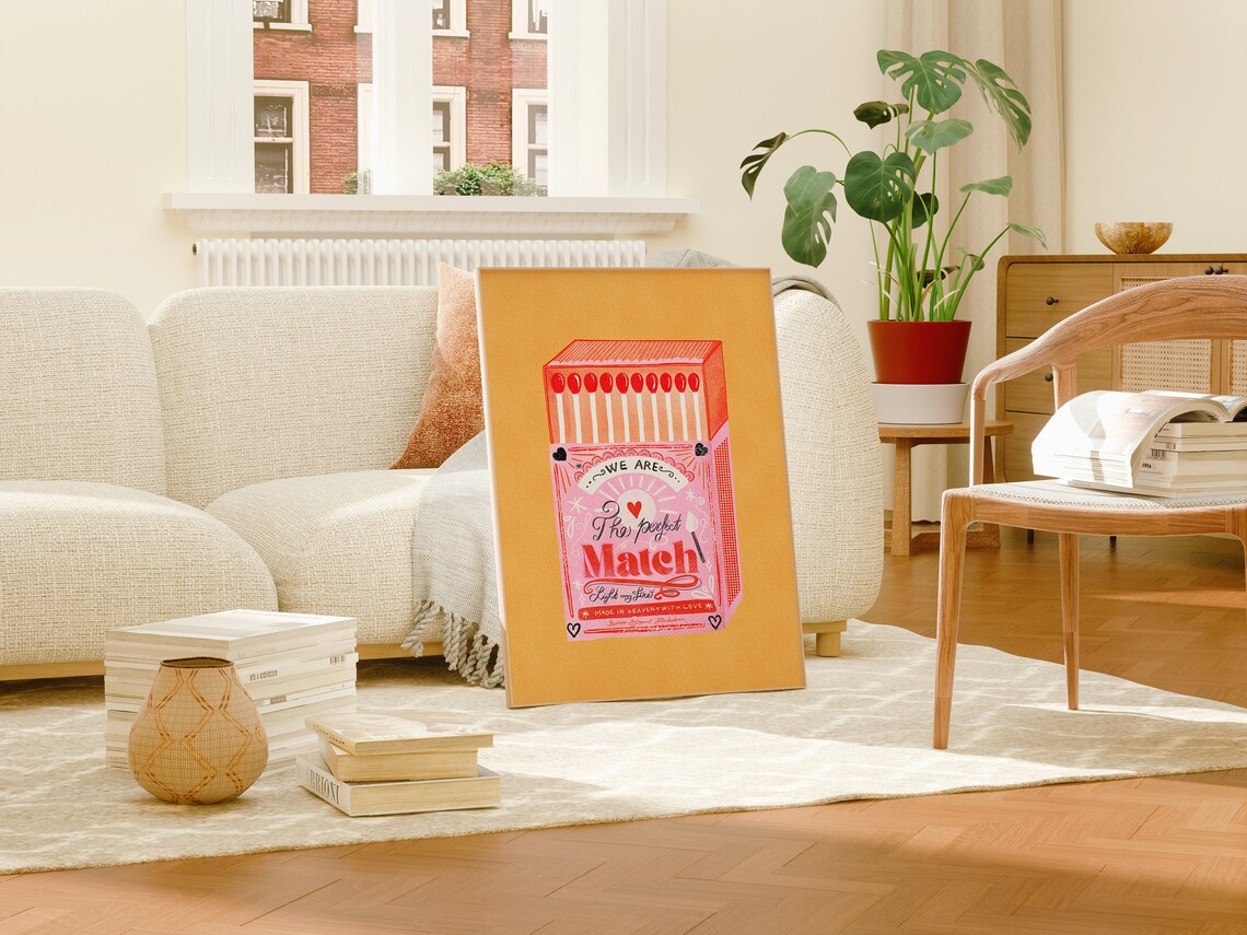 Perfect Match Matchbox Retro Print, Valentine Decor - Image 7