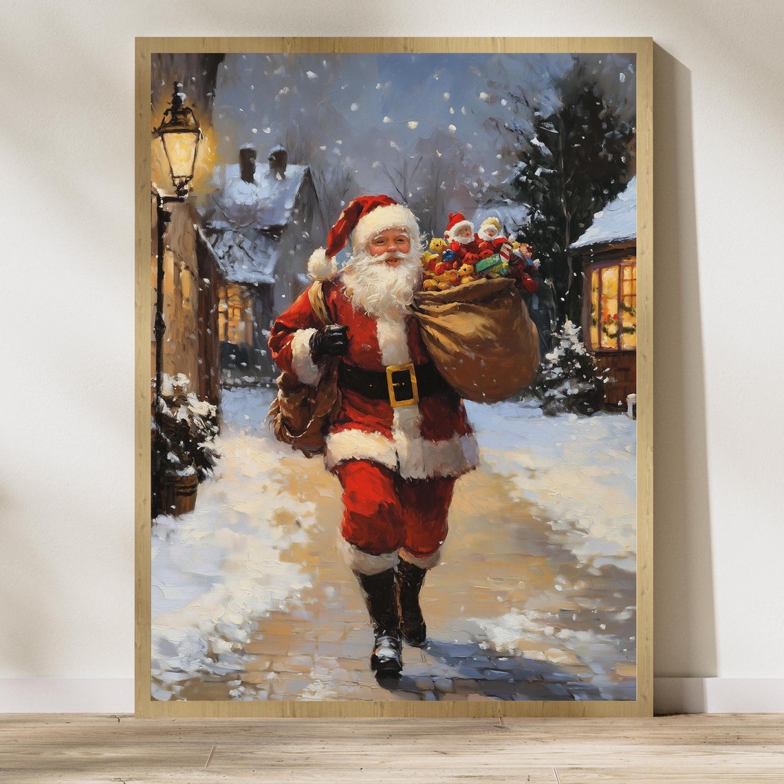 Santa Claus Christmas Wall Art Cozy Christmas Santa Painting Classic Santa Claus Painting Holiday Wall Art Santa Print