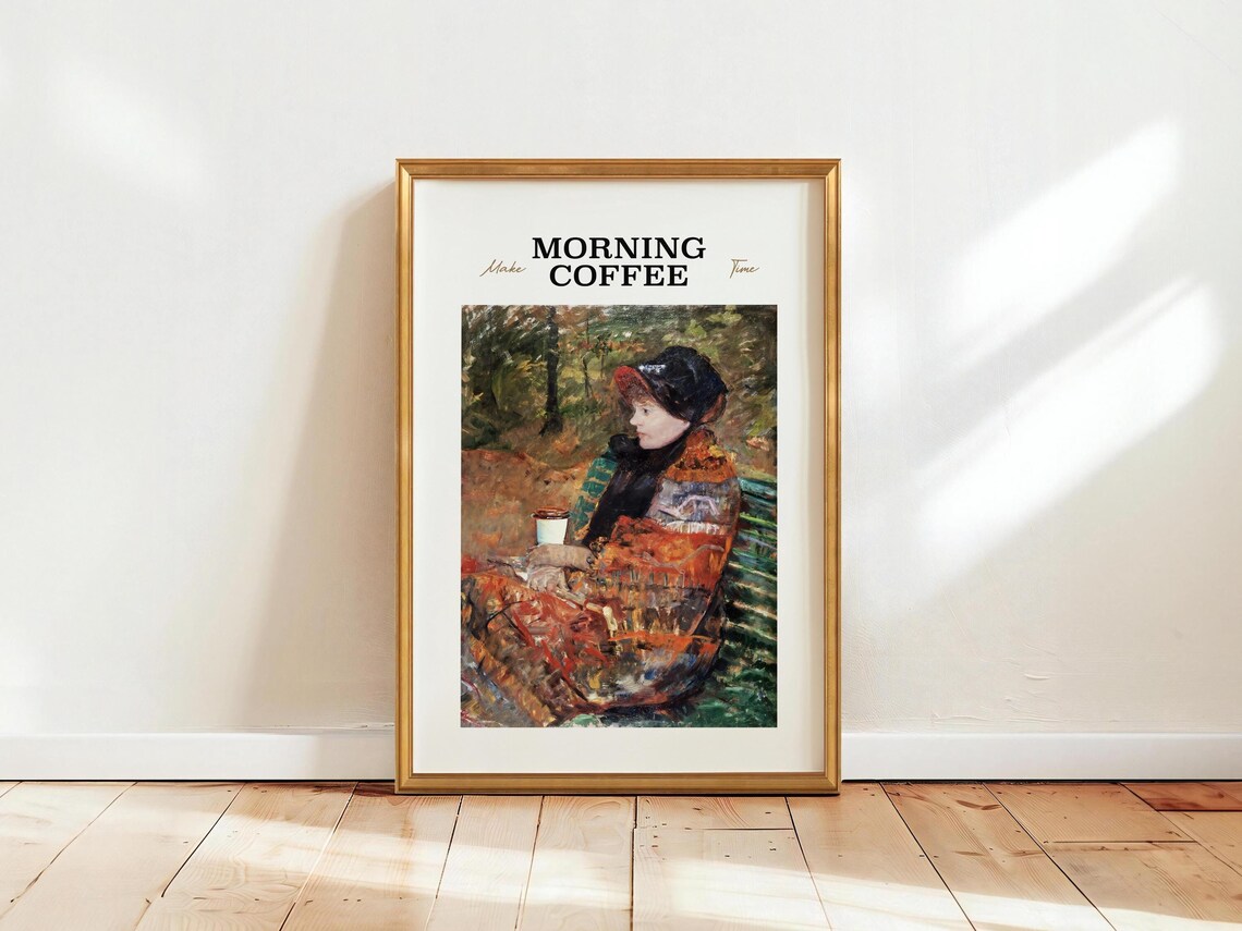 Vintage Morning Coffee Time Woman Painting Kitchen Decor Poster