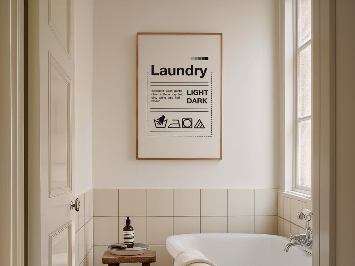 Laundry Minimalist Care Symbols Light and Dark Wash Instruction Print