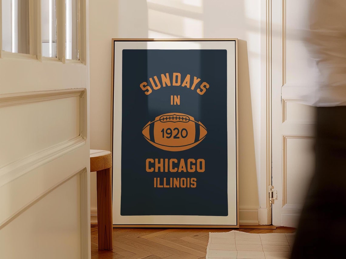 Retro Chicago Sports Print Chicago Art Football Wall Decor Travel Illinois Wall Art Gift For Traveler Chicago Travel Print Il
