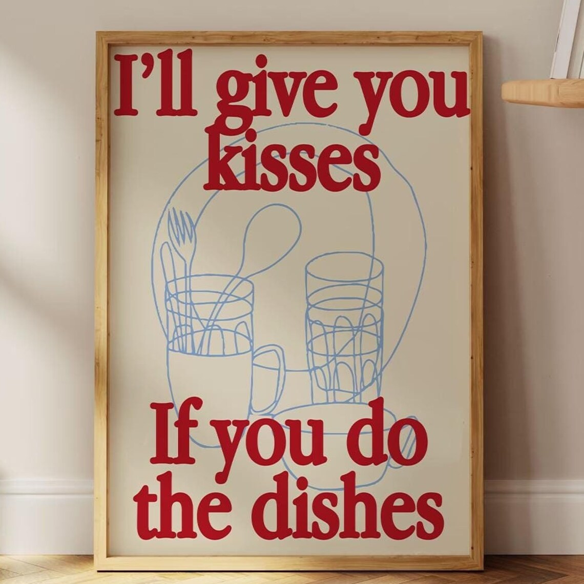 Kisses If You Do The Dishes Mid-Century Poster
