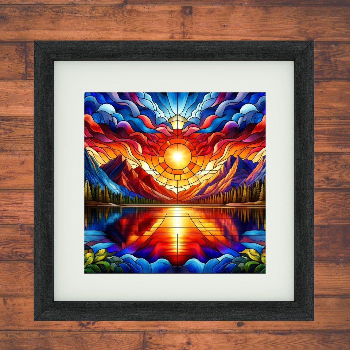 Stained Glass Effect Mountain Sunset Ceramic Art Tile Landscape Art Rustic Home Decor Birthday Gift Wall Art Decor Cabin Lake House - Image 2