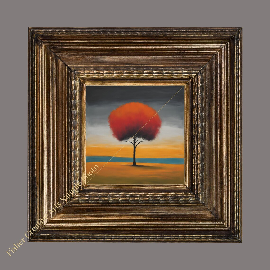 Expressionist Red Tree at Dawn, Minimalist Art Print - Image 2