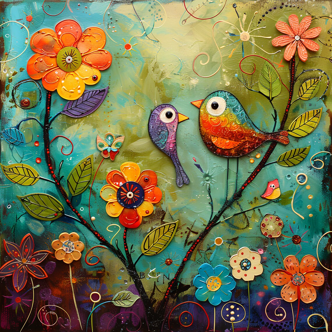 Songbird Folk Art Tile, Nature and Wildlife Decor - Image 4