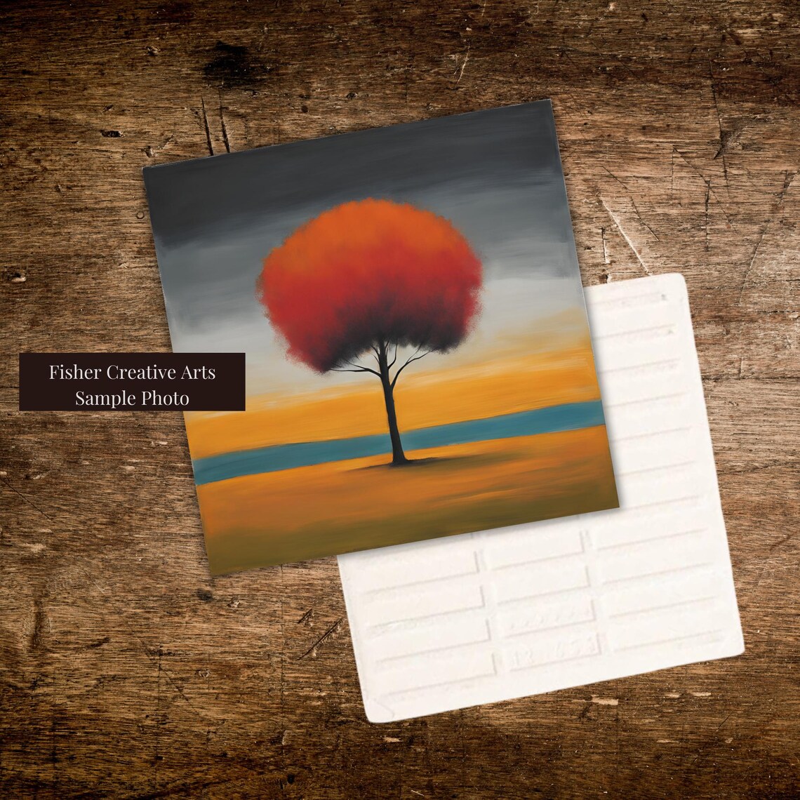 Expressionist Red Tree at Dawn, Minimalist Art Print - Image 3