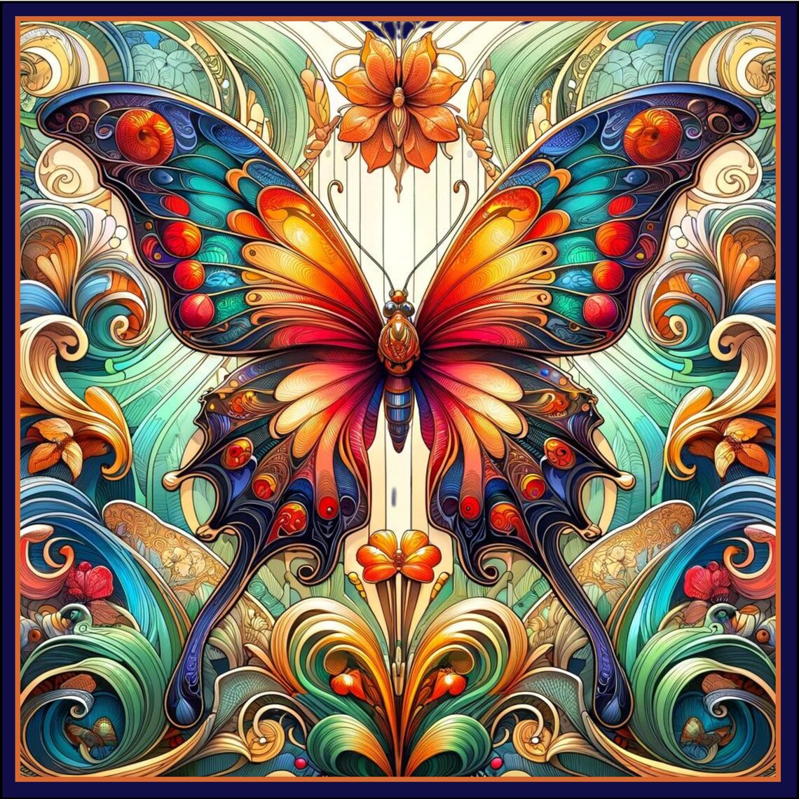 Colorful Butterfly Art Nouveau Wall Art Print - Image 2