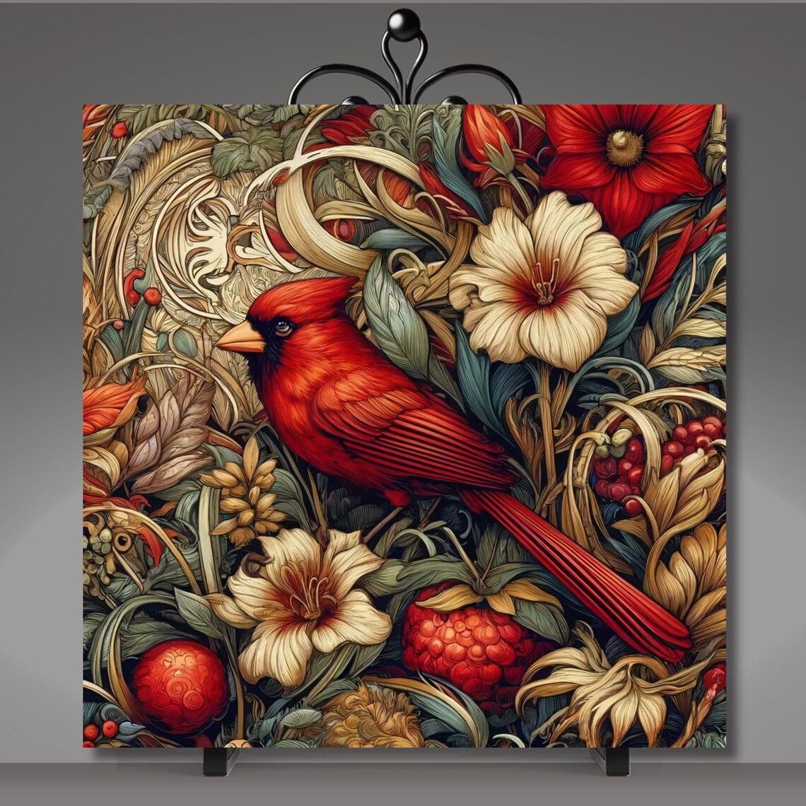 William Morris-Inspired Red Cardinal Nouveau Art Print - Image 5