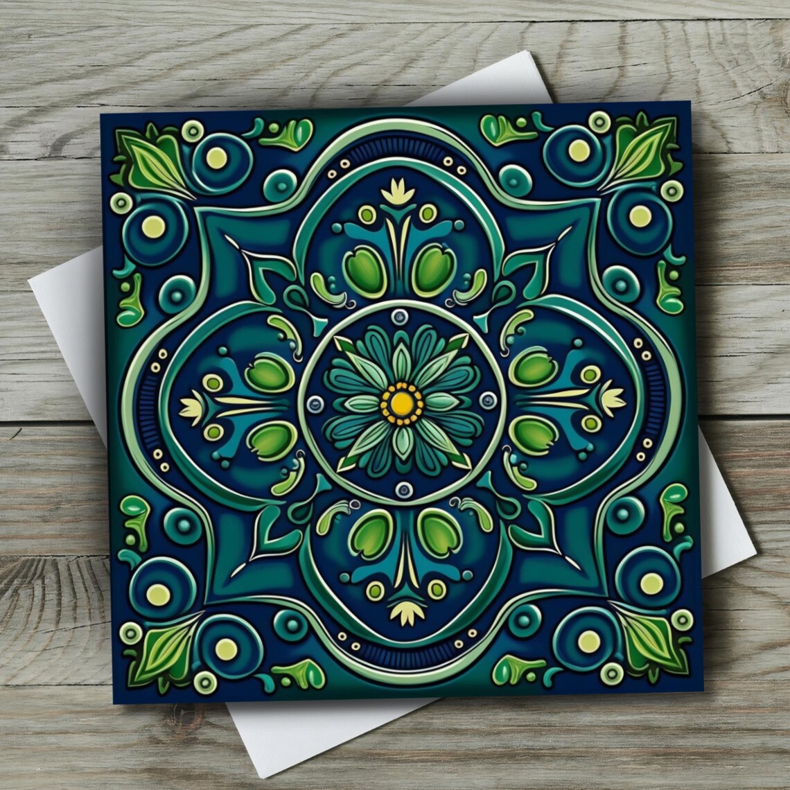 Blue And Green Talavera Tile, Mexican Wall Art Print - Image 3