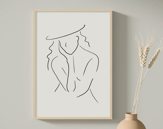 Woman Line Art Poster Beige Abstract Line Art Modern Wall Art Minimalist Print Wall Decor Living Room Wall Art Scandinavian Print
