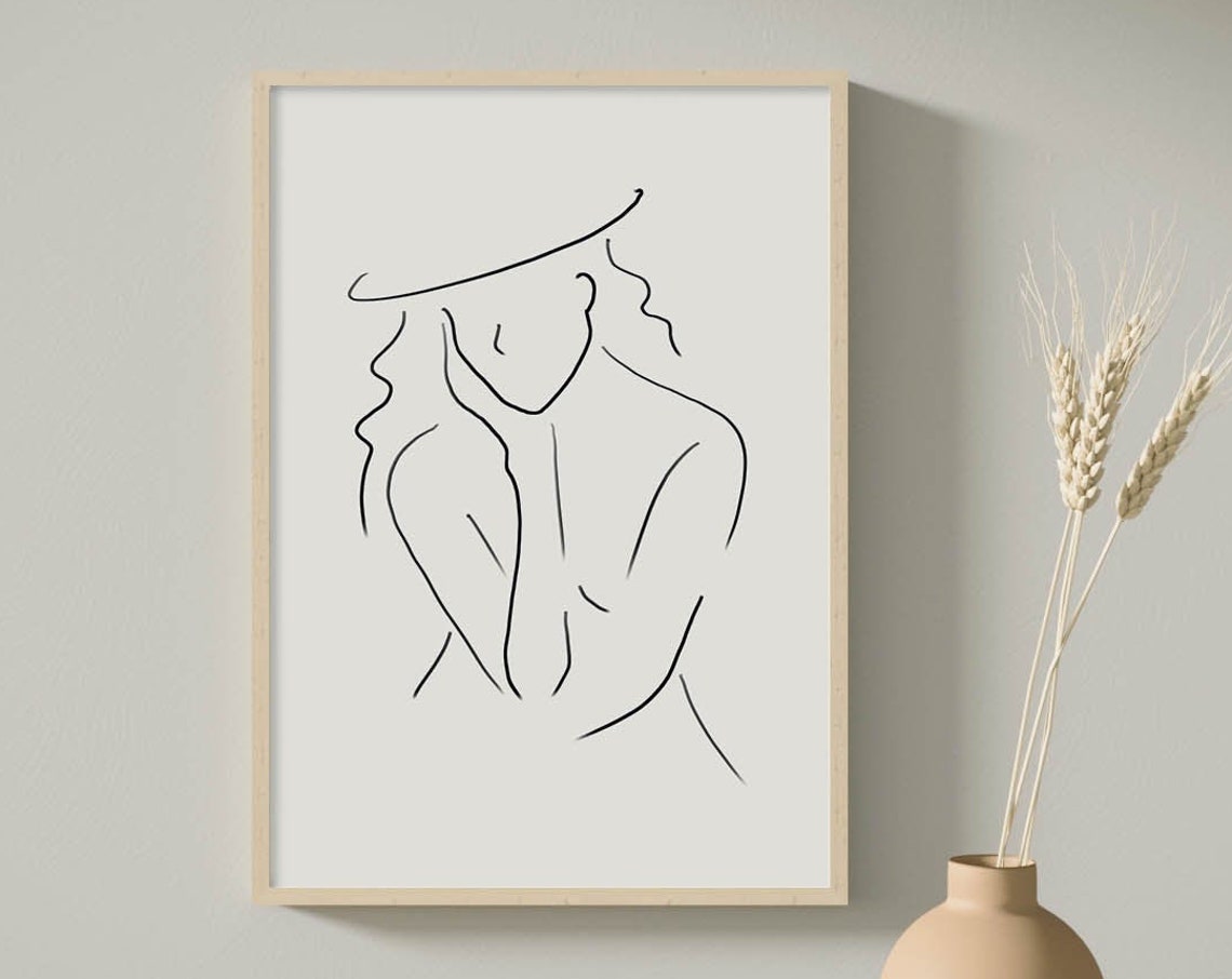 Woman with Hat Minimalist Single Line Drawing Elegant Poster