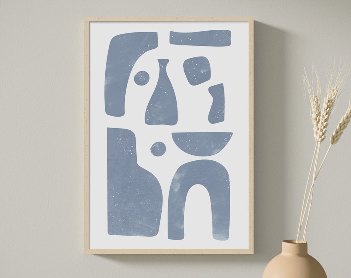 Abstract Geometric Blue Gray Mid-Century Art Print