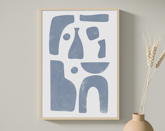 Abstract Geometric Blue Gray Mid-Century Art Print