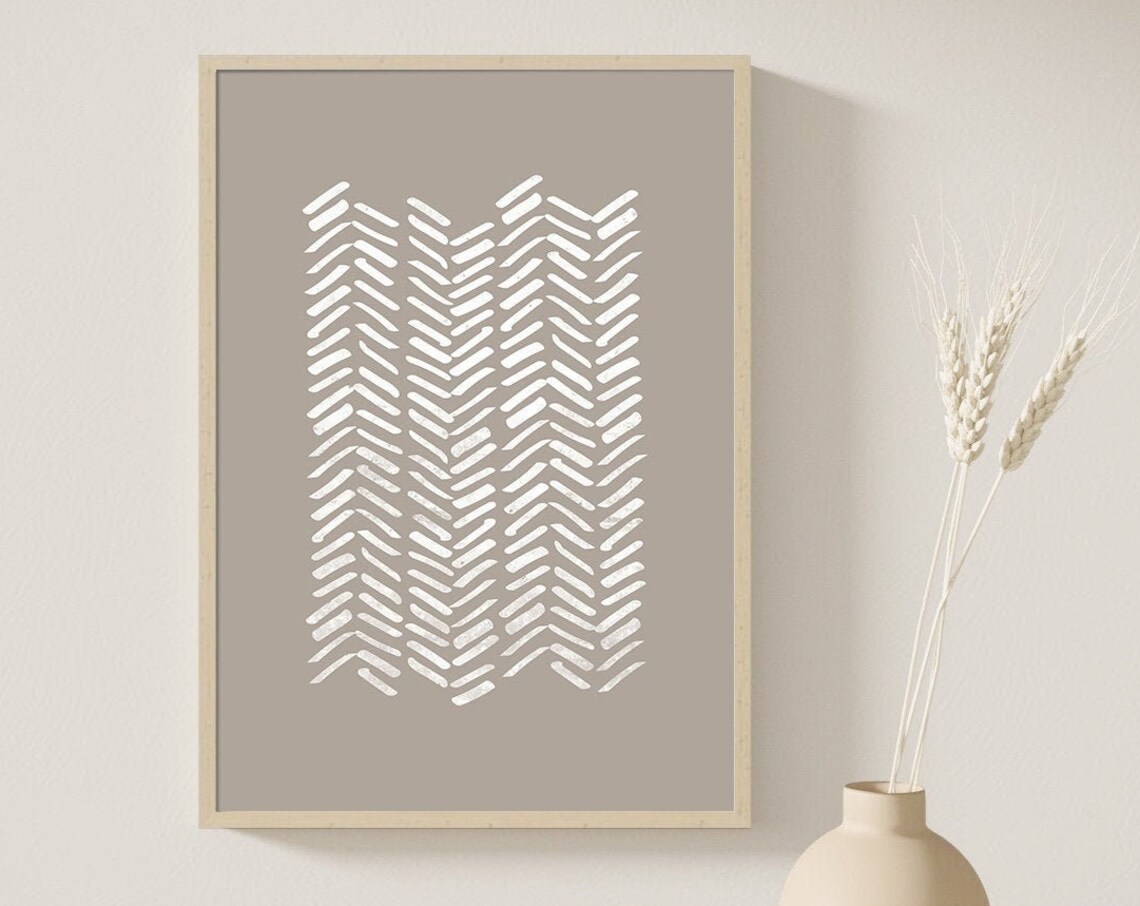 White Gray Abstract Mid Century Line Art Poster