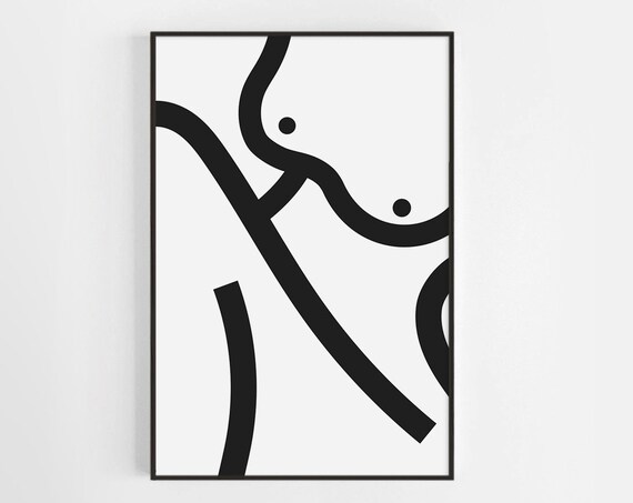 Bold Black Line Abstract Figure Minimalist Monochrome Graphic Poster