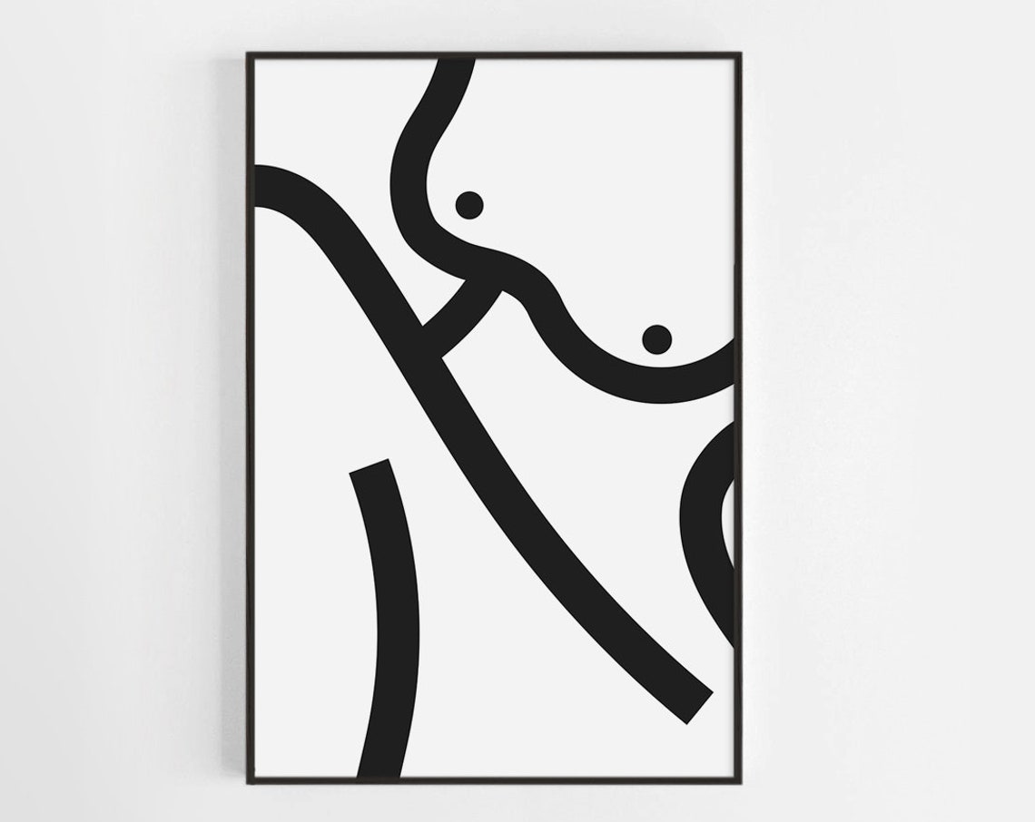 Bold Black Line Abstract Figure Minimalist Monochrome Graphic Poster
