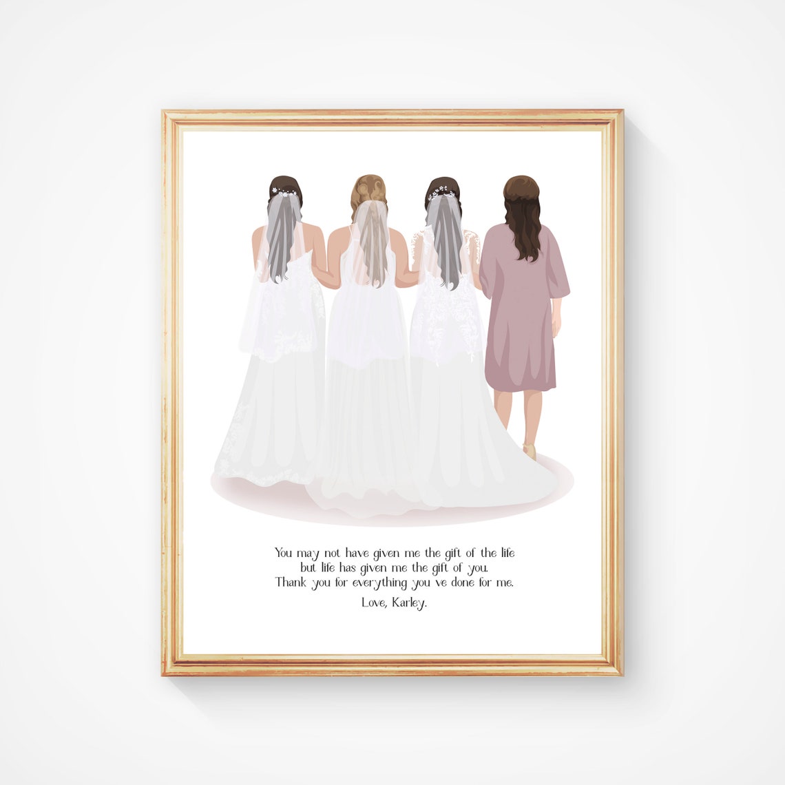 Three Brides Sisters and Mom Back View Wedding Tribute Poster - Image 4