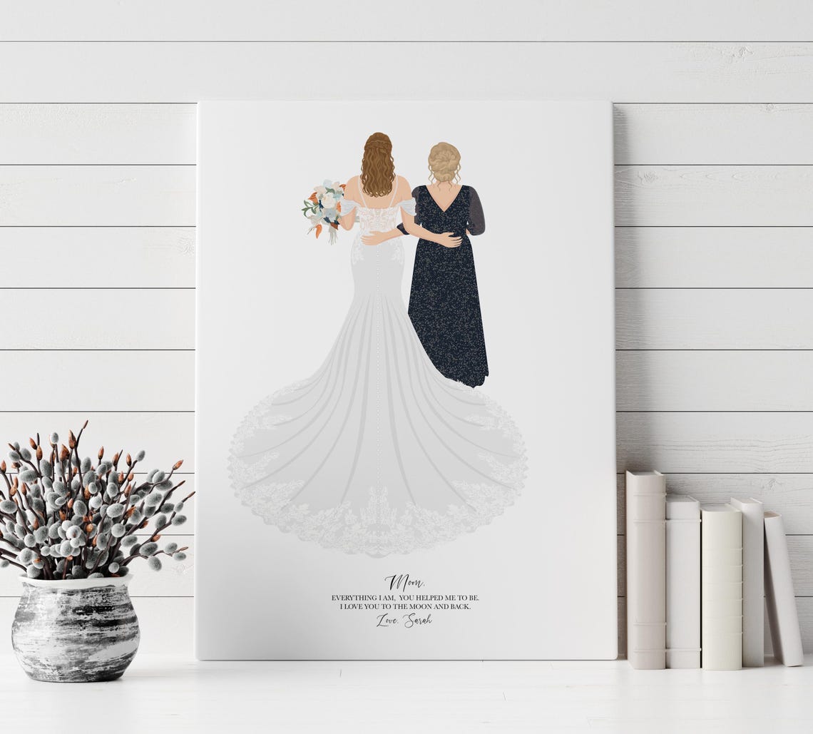 Bride With Mom in Gold Sequin Gown Back View Wedding Day Poster - Image 3