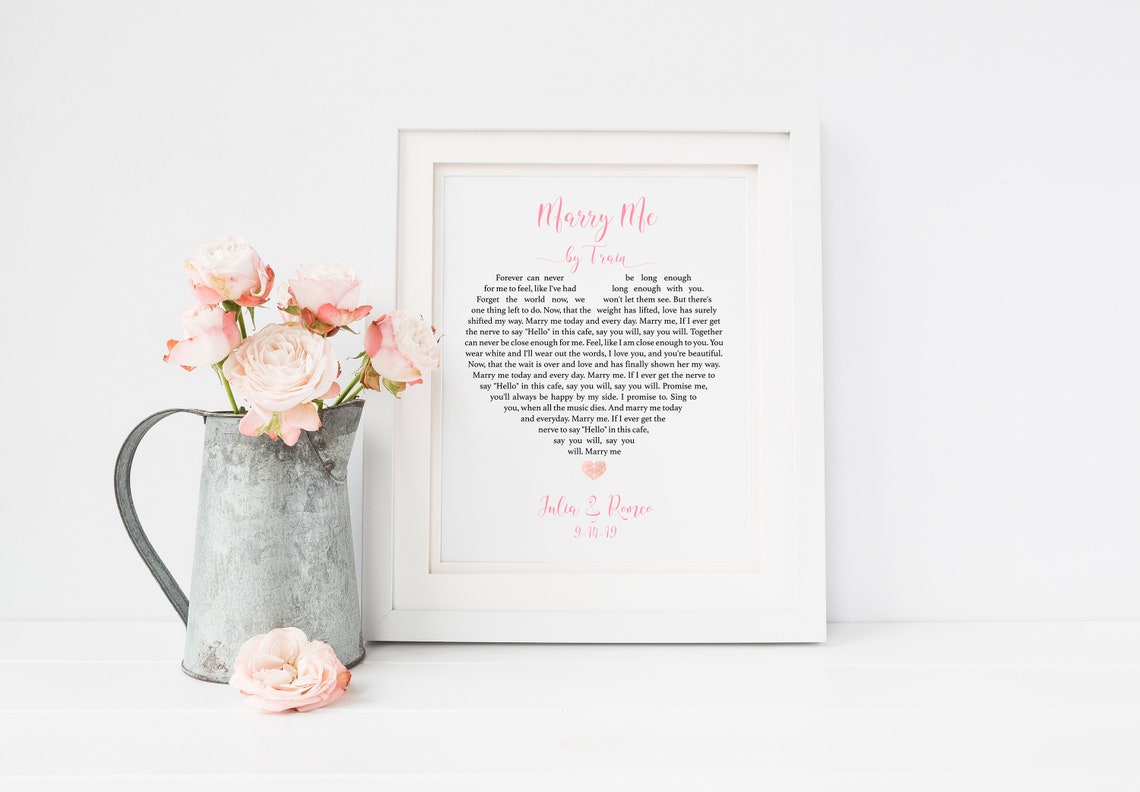 Marry Me by Train Heart Shaped Blush Pink Wedding Lyrics Print - Image 6