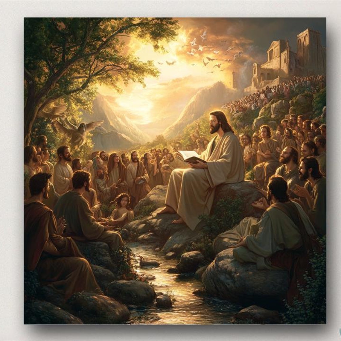 Jesus Christ Sermon on the Mount Teaching Crowd Religious Poster - Image 2