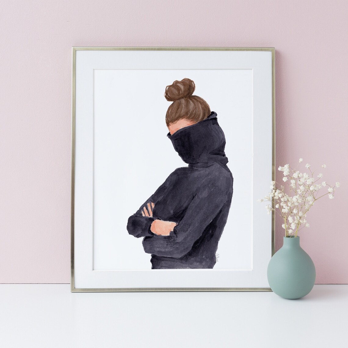 Stylish Moody Woman in Black Turtleneck Fashion Illustration Poster - Image 2
