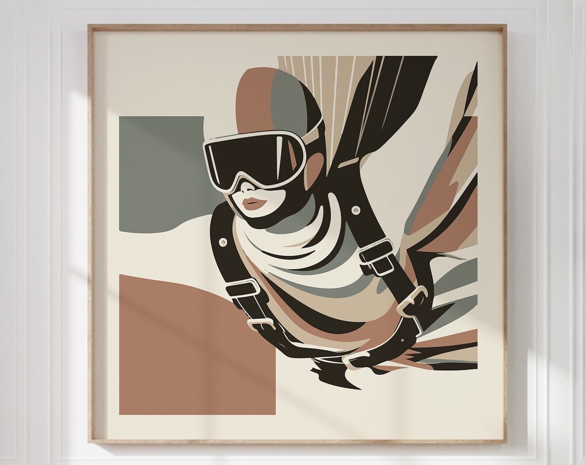 Woman Skydiver With Goggles Retro Modern Skydiving Art Poster