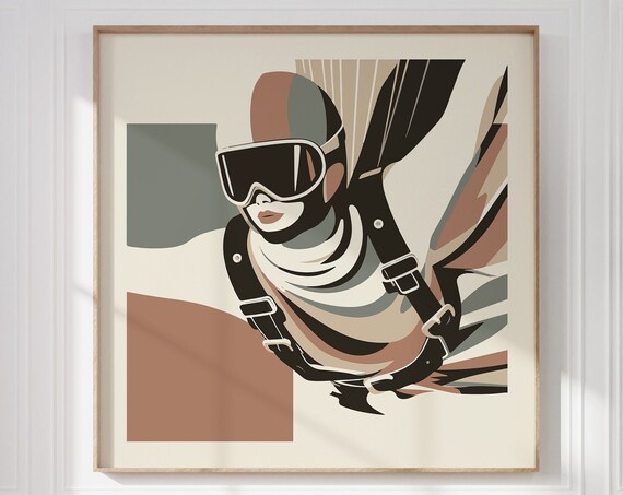 Woman Skydiver With Goggles Retro Modern Skydiving Art Poster