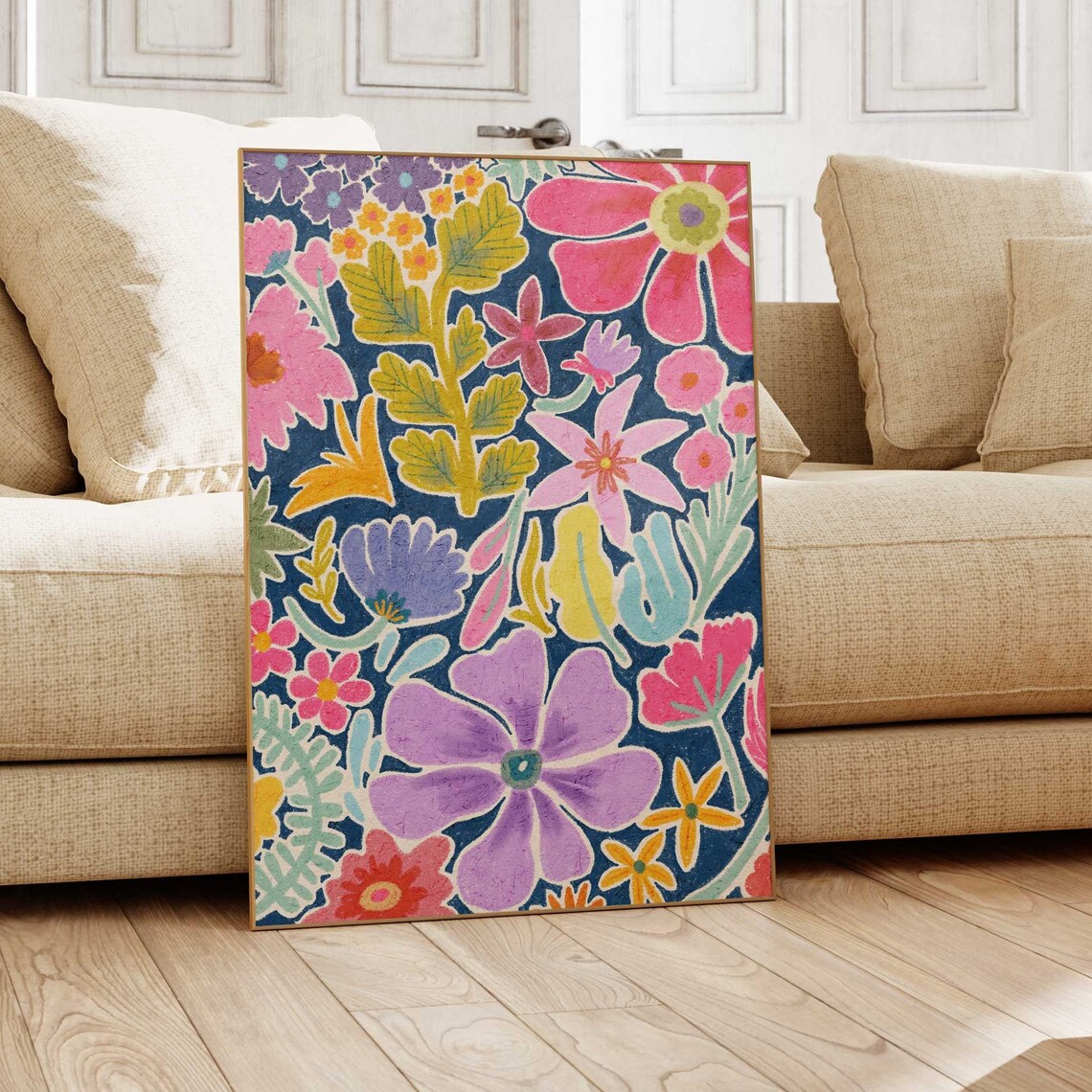 Abstract Floral Oil Pastel Art Print, Botanical Decor
