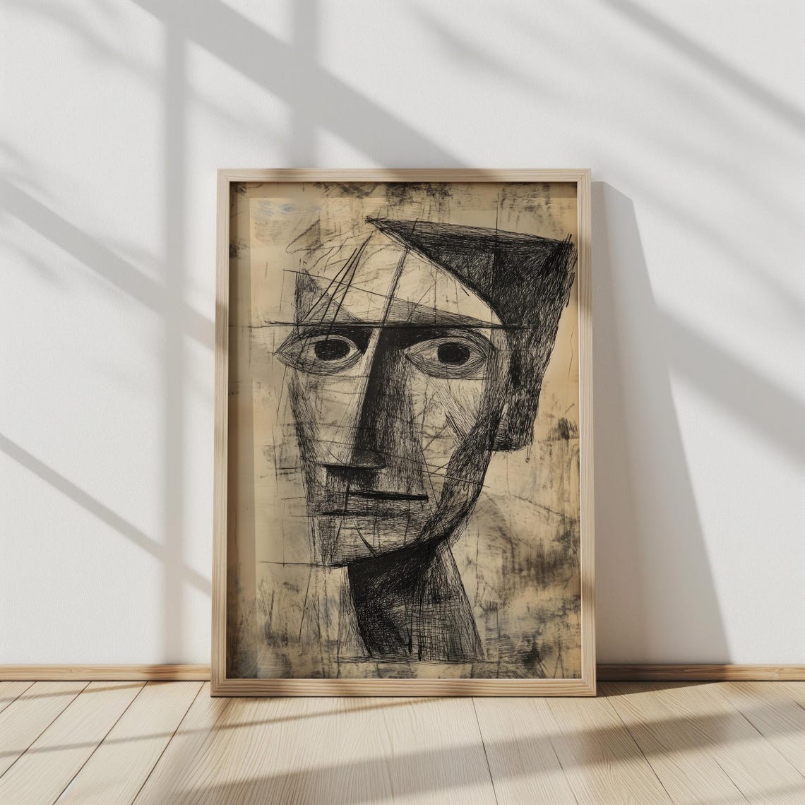 Fragmented Face Cubist Portrait Sketch Black Ink Expressionist Poster